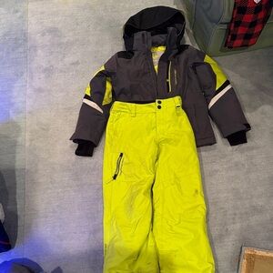 Obermeyer Gray and Neon Yellow Ski Jacket and Pants